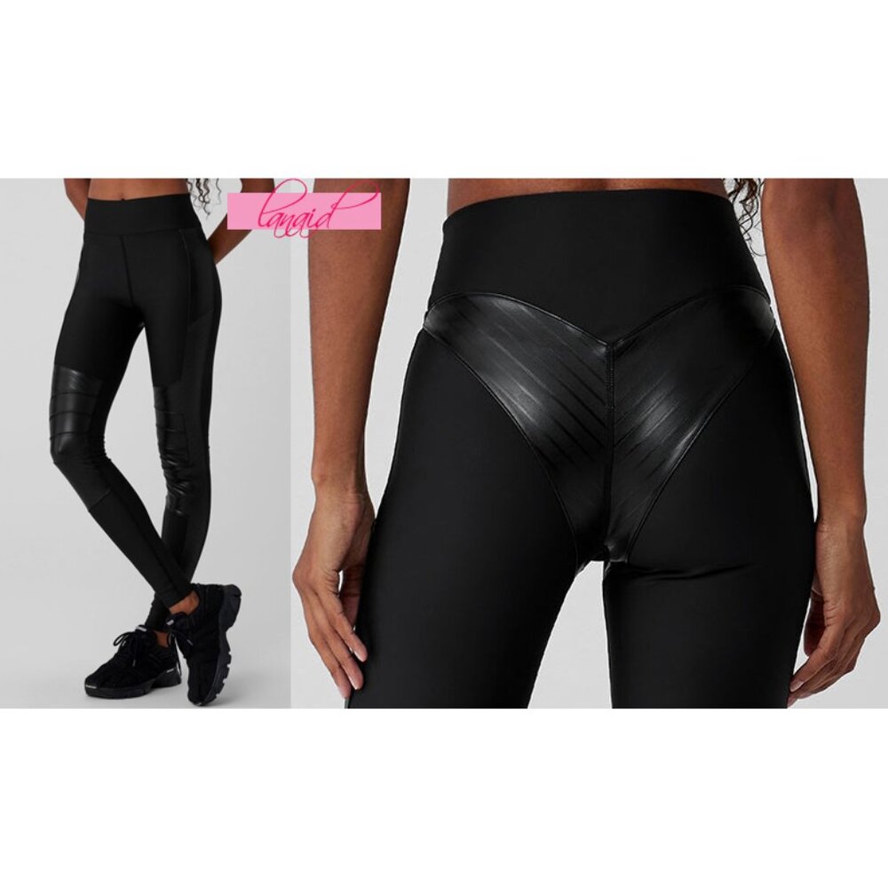 Alo Airlift Winter Warm High-Waist Supermoto Leggings Black Edgy Hi-Rise Leather